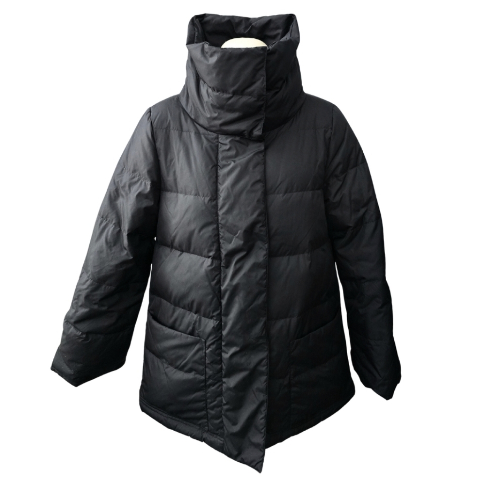 Eileen Fisher Black Down Puffer Jacket Stand Collar Minimalist Small